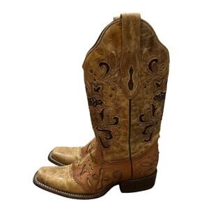Corral Antique Saddle Metal Cross Square Toe Metal Stud Boots C1167 Size 7.5